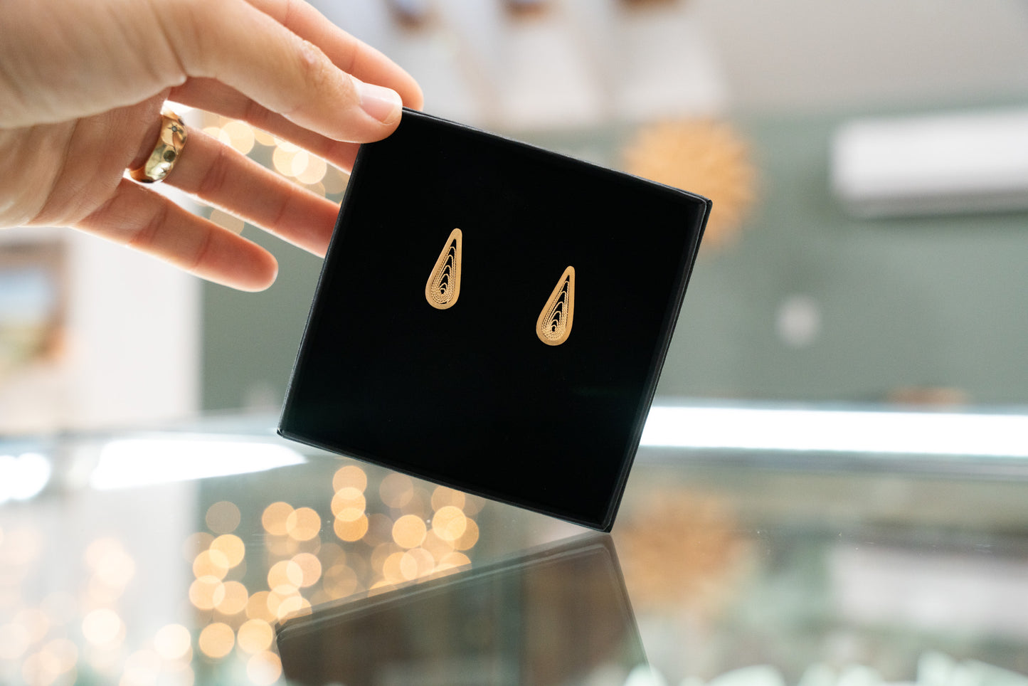 Teardrop Filigree Post Earrings - Small 14k Gold Finish