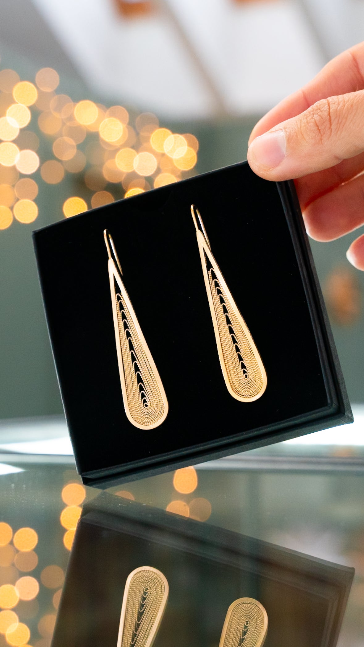 Teardrop Filigree Earrings - Large 14k Gold Finish