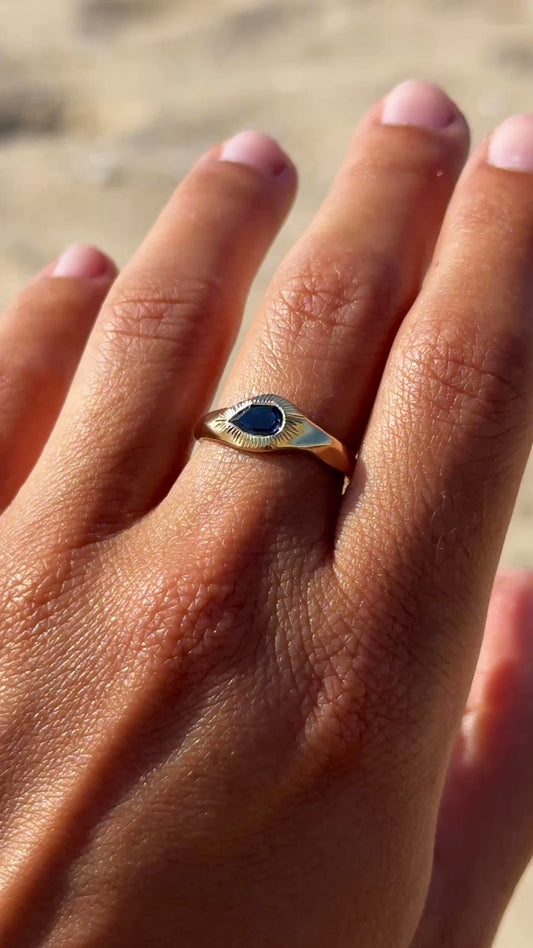 Radiant Lake Ring - Pear Blue Sapphire