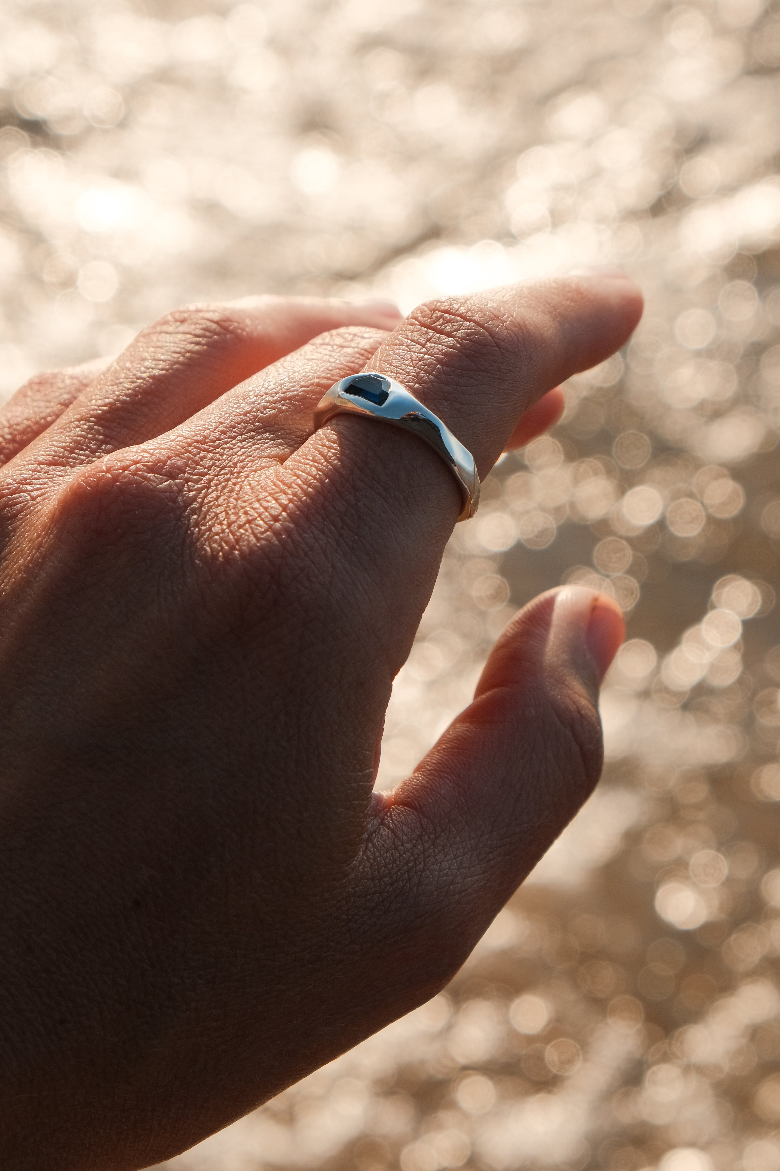 Reflect Half Moon Sapphire Calm Waters Ring in Sterling Silver