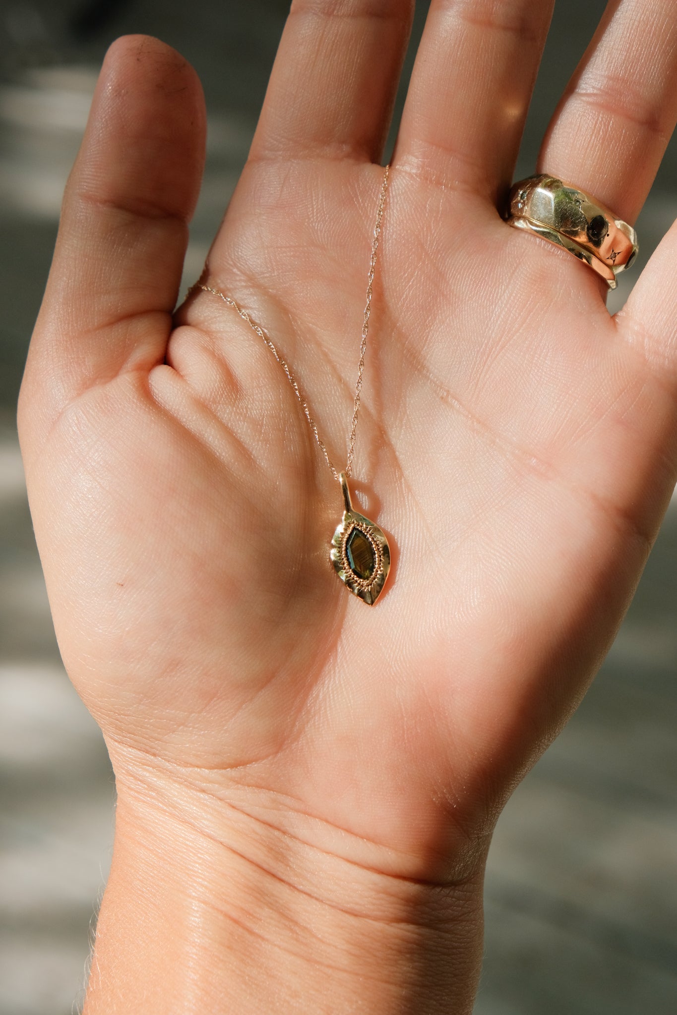 Unearthed Pendant - Marquise Sapphire in 14k Yellow Gold
