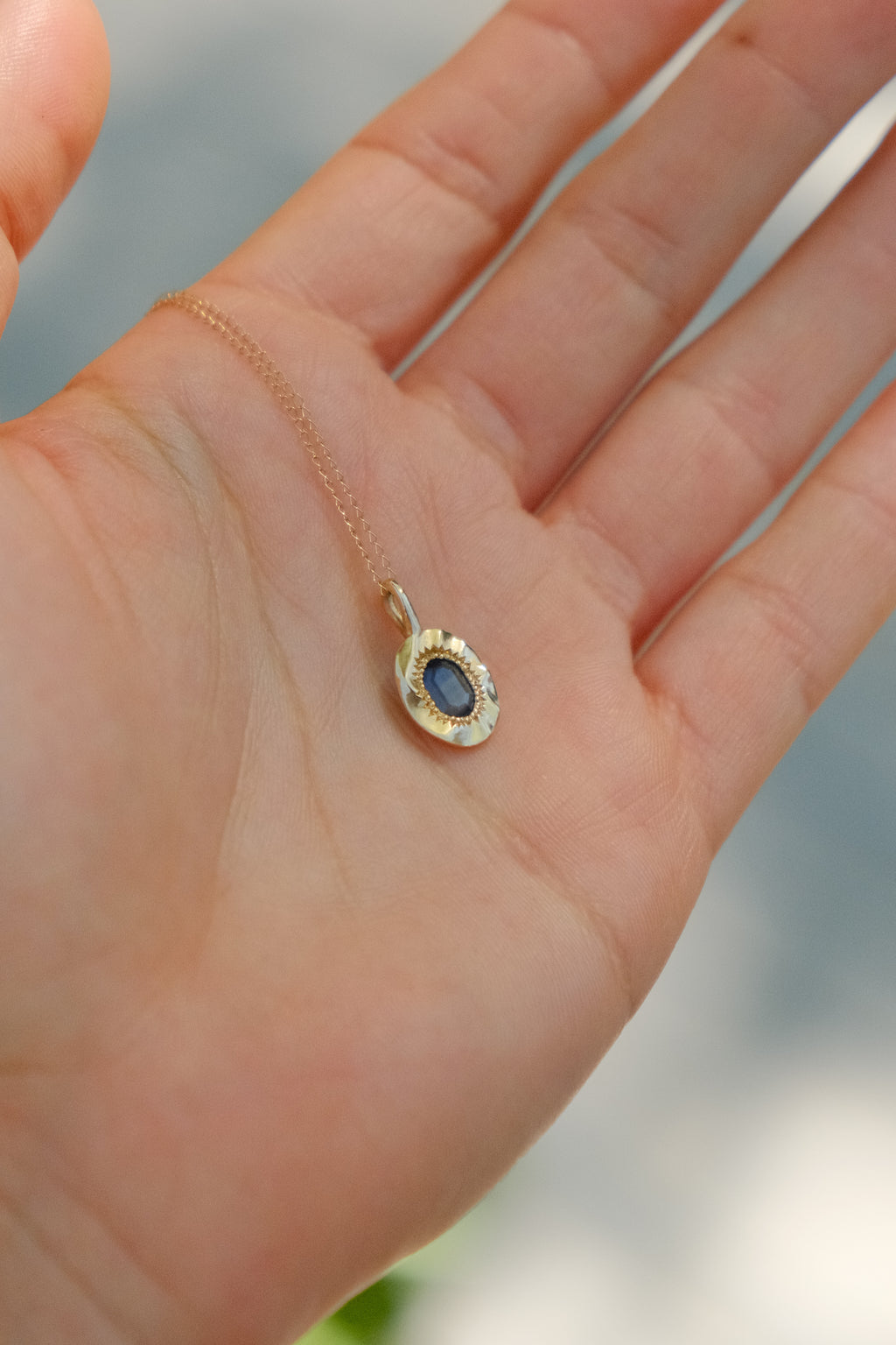 Unearthed Pendant - Oval Sapphire in 14k Yellow Gold