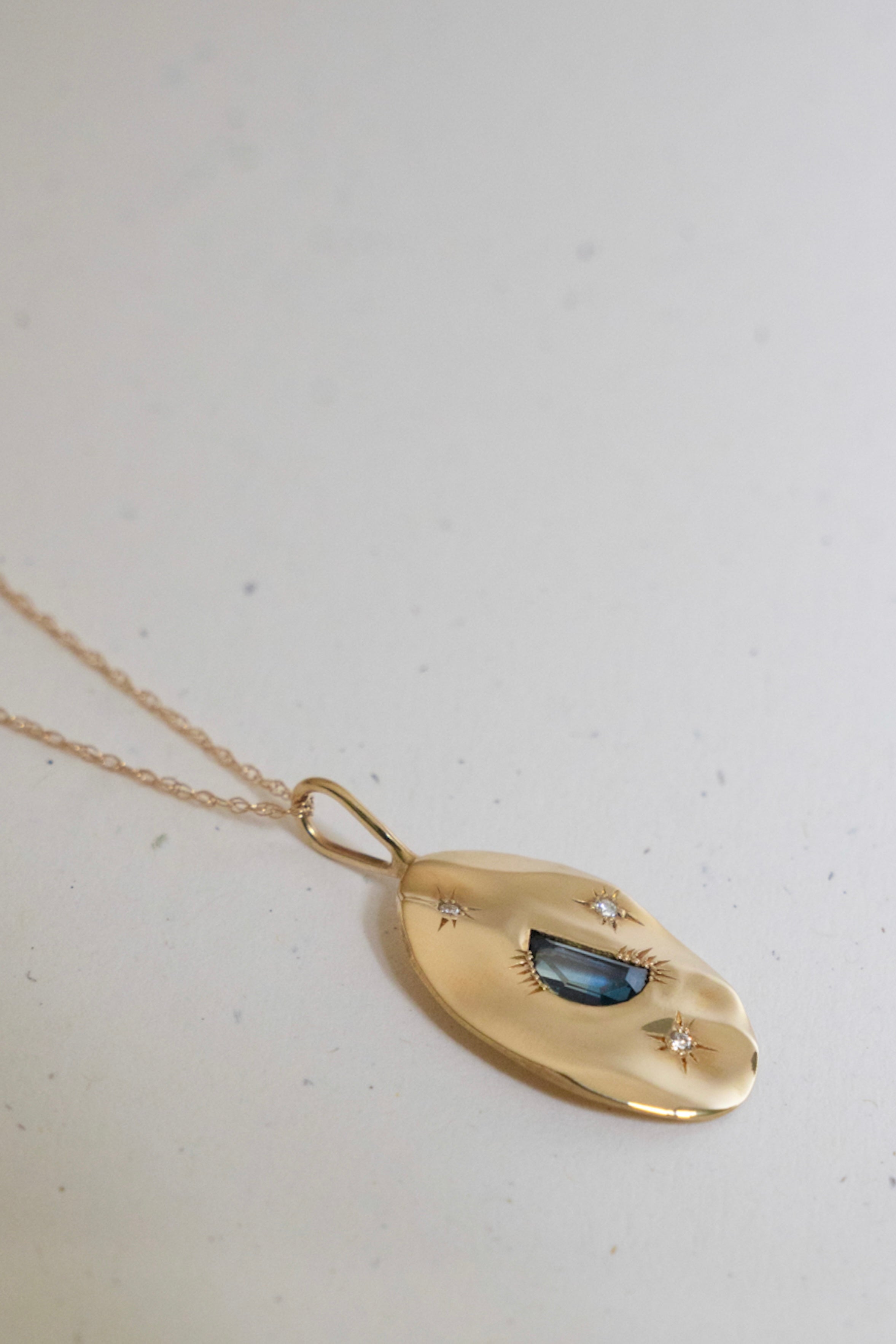 Moonrise Pendant - Sapphire & Diamond in 14k Yellow Gold