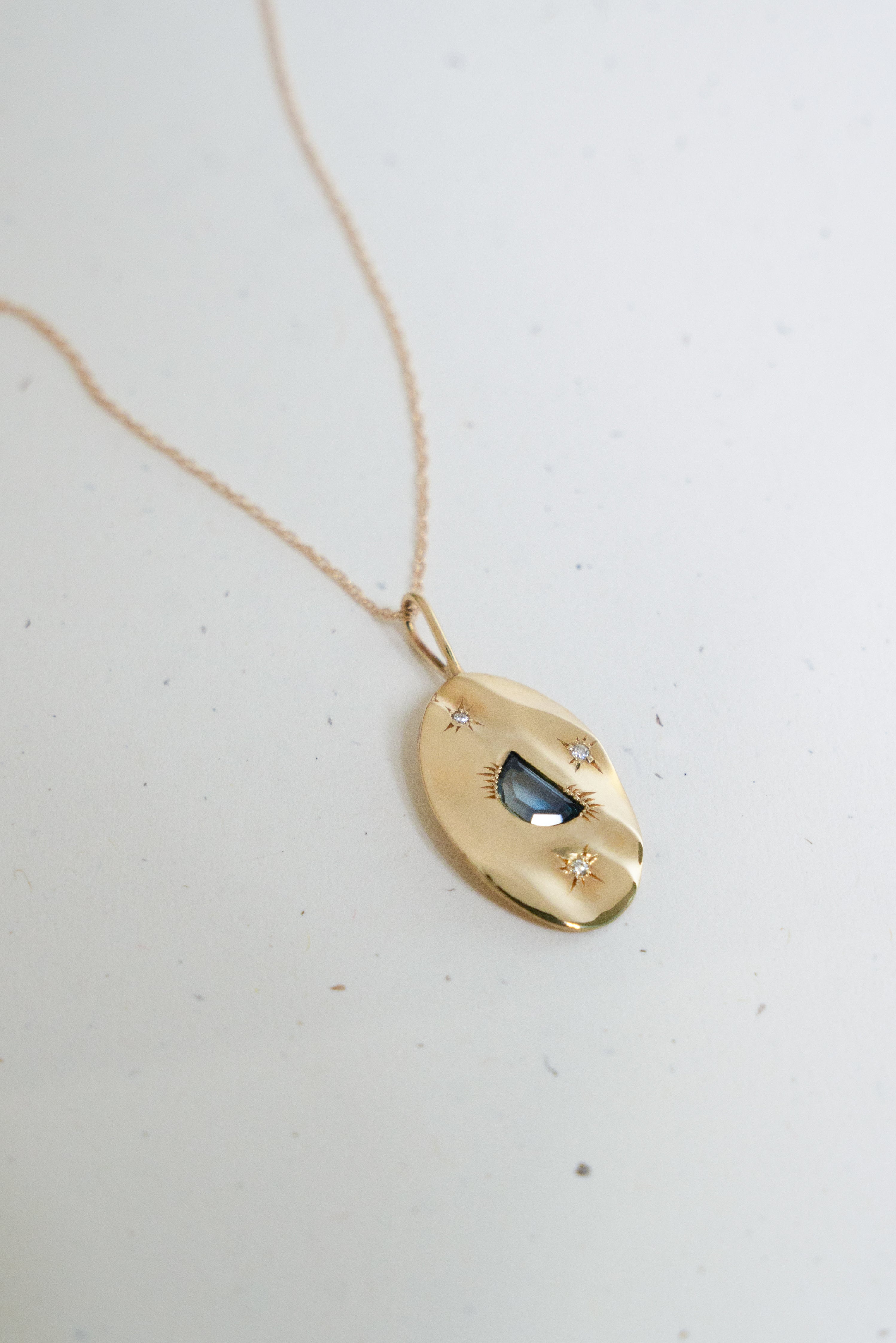 Moonrise Pendant - Sapphire & Diamond in 14k Yellow Gold