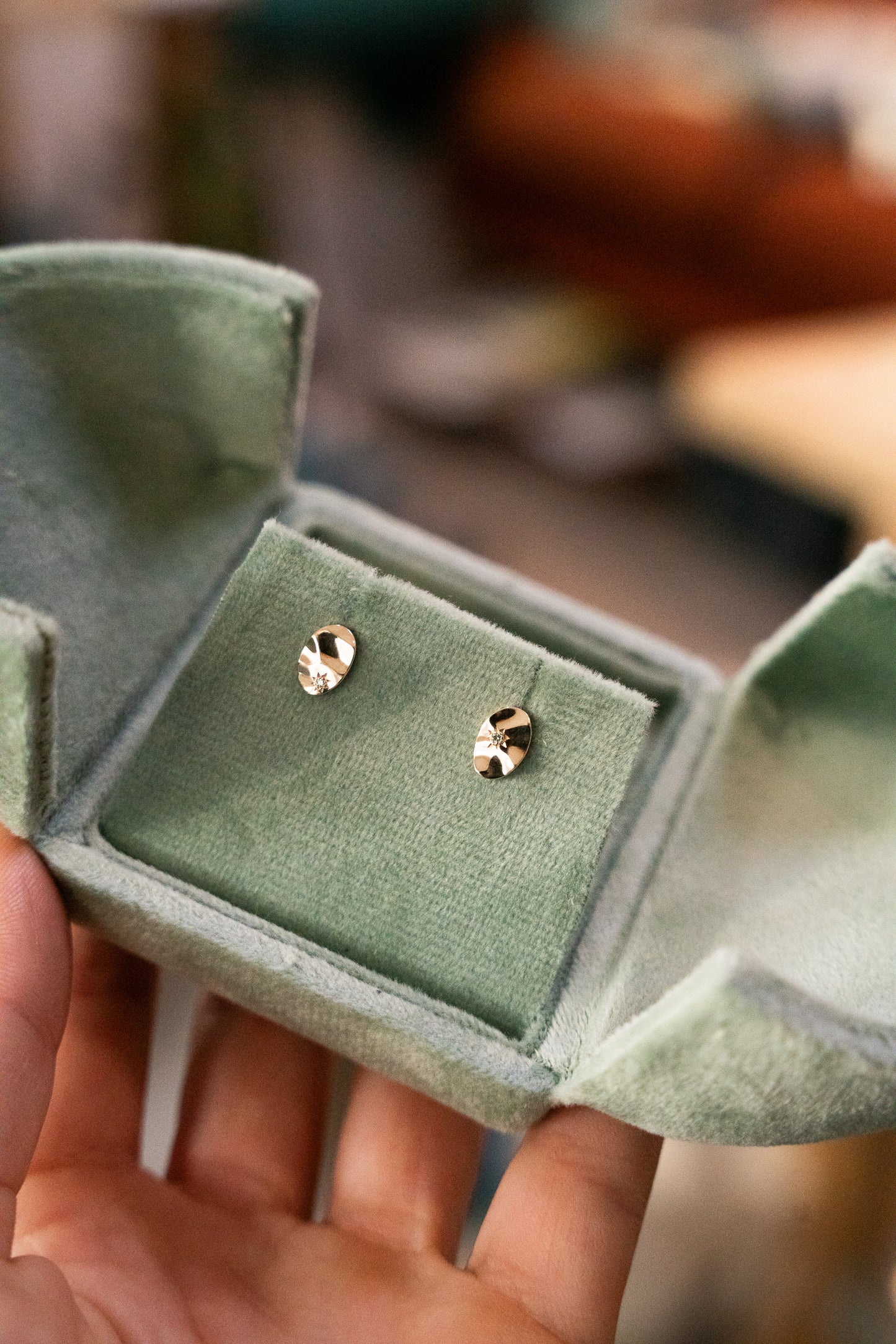 Oval Reflect Earrings with Diamond Stars